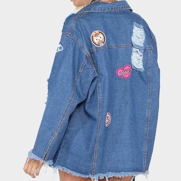 朗 "Rocky" Oversized Patched Denim Jacket - Picture 4 of 7